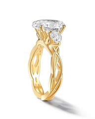 Oval & Pear Cut 4.95CT White Moissanite Women’s 3 Stone Ring 10K Yellow Gold FN