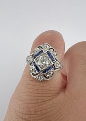 Vintage Edwardian Style Lab Created Diamond Art Deco Engagement 14K Gold FN Ring