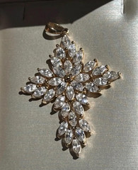 Vintage cross pendant 925 Sterling silver marquise cut zirconia