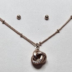 Vintage Knot Pendant Rose Goldtone 16″ Necklace Stud Earrings Lauren Conrad NEW