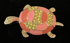 Gold Tone Peach & Yellow Enamel Turtle Brooch Pin