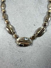 Vintage Sterling Silver and Gold Overlay Statement Necklace with Aqua Stones