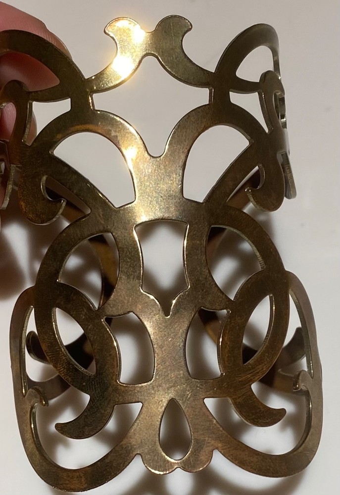 Vintage Antiqued Brass Cuff Gladiator Bracelet Ornate Coiled Braided Geometric