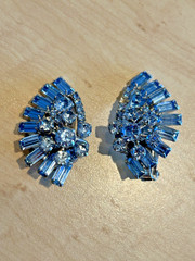Weiss Bow Necklace Earrings Bracelet Set Sky Blue Rhinestones Set FABULOUS!