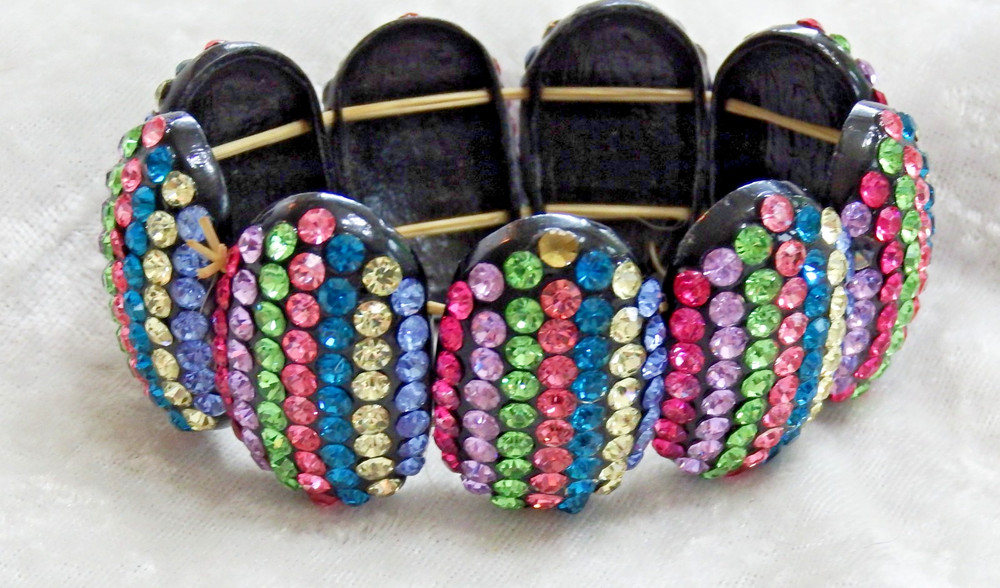 VINTAGE GLITTERING COLORFUL RHINESTONES EXPANDABLE BRACELET