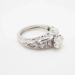 Art Deco Style Round Cut Lab Created Diamond 14k White Gold FN Wedding Ring