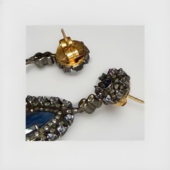 Vintage style Sapphire, Tanzanite & Diamonds Dangle Drop Earrings Silver