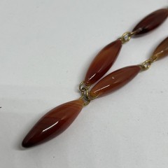 Vintage Art Deco Carnelian Agate Marquise Bead Y Necklace Gold Tone Link 20”