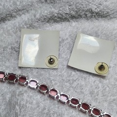 Avon Pink Cats Eye Bracelet and Vintage 80s Multi Color Dot Square Earrings lot