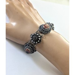 Antique PERUZZI Florence 800 Silver Ornate Rosette Faceted Citrine Link Bracelet