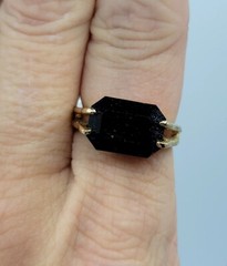 Vtg Sz 8 Ring Lg Black Cubic Zirconia 18KGE Gold Electroplated Jewelry StyL2