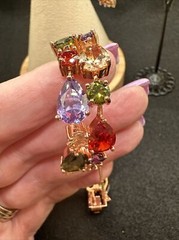 Gold Over Sterling Silver Multi Color Stones 7” bracelet & Earring Set