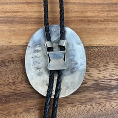 Vintage Navajo Henry Baca Turquoise Bear Claw Bolo Tie Sterling Silver Leather
