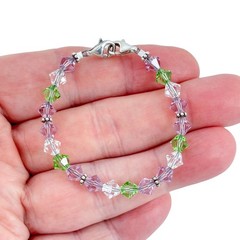 Vintage Sterling Silver 925 Purple Green Crystal Bracelet 5.75″