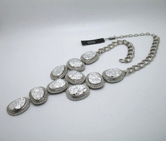 Vintage RJ Graziano runway statement necklace Silvertone and rhinestones