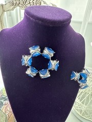 Sterling & Blue Lucite Brooch Pin AND Dress Clip Uncas Mfg. Co MCM Deco Design 2