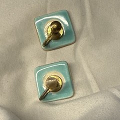 Vintage Blue Enamel Square Floral Clip-On Twist Back Earring