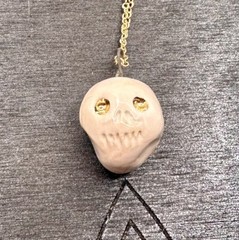 Gothic Halloweeen Skull Necklace (1) White Stone Goth Macabre Costume Cosplay