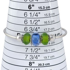 Vintage Sterling Silver 925 | Green Blue Glass Ball Tip Cuff Bracelet | 7″