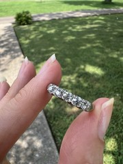 Old European Five Stone Diamond & Platinum Anniversary Band Sz 7 Vintage Ring
