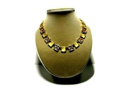 Vintage Choker Necklace Bright Gold Tone Trapezoid Geometric Chain Statement 18″