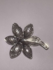 Vintage JJJ 2.5” Flower Pin With Pave Clear Brown Black Rhinestone
