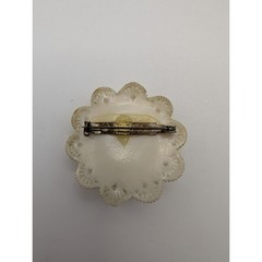 VINTAGE Floral Celluloid Brooch Pink Cream Layered Bouquet 2.25in Japan READ