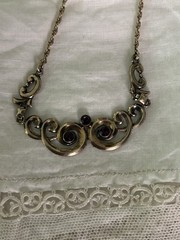 Symmetalic Vintage Sterling /14k Gold Amethyst Scroll Design Necklace
