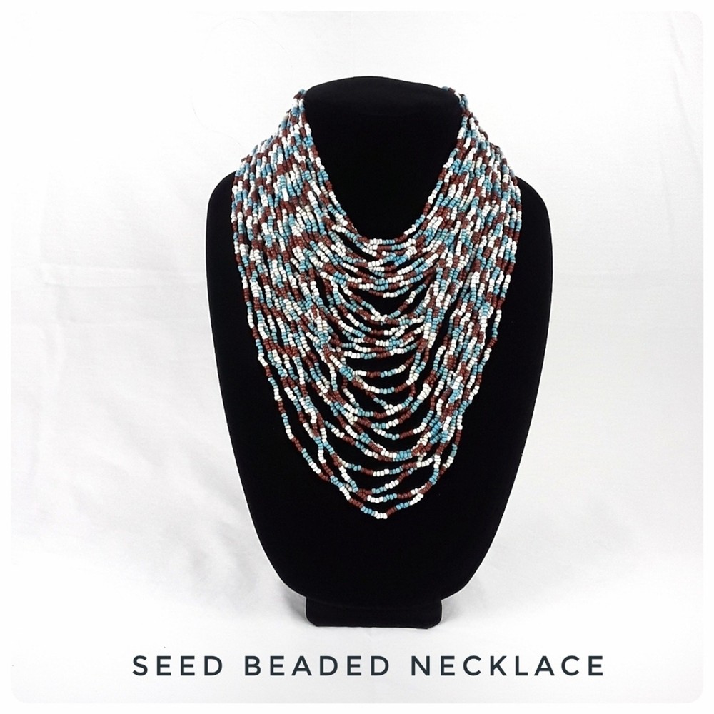 Vintage Necklace Costume Jewelry Seed Beads Statement Piece Ethnic Hippie Retro