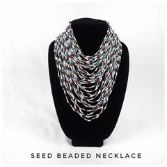 Vintage Necklace Costume Jewelry Seed Beads Statement Piece Ethnic Hippie Retro