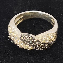 Sterling Silver Ladies Ring Marcasite & Clear CZ Pave Braided 2-tone Sz 7.5