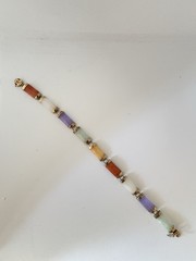 Vintage 14k Yellow Gold Multi Color Jade Bracelet Lavender Apple Green White
