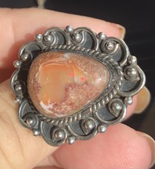 Mexican Fire Opal Ring S 7.75 Natural Red Flash Cantera Opal 925 Sterling Silver