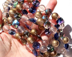 Vintage 4 Strand MARVELLA Necklace Mid Century AB Blue Gold Clear Beaded