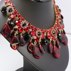 Rare Book Piece ’63 Vintage Juliana D&E Red with Black Drops Dangle Bib Necklace