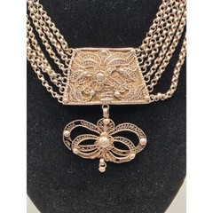Vintage Silver Filigree Multi Strand Necklace 5 Chain Statement Piece 800 Silver