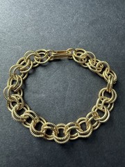Vintage Double Circle Link Bracelet Gold Tone 6.5” Classic Stackable Career