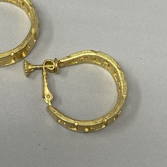 Gold Tone Hoop Earrings Retro Greek Key Hinged Clip On Screw Back Geometric 1.25