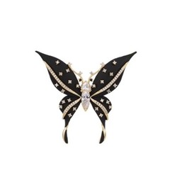 Vintage Black Enamel Butterfly Brooch Gold Tone Crystal Rhinestone Pin