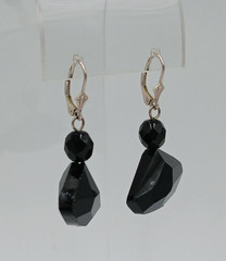VTG 925 Earrings 1in Wide Black Faceted Glass Sterling Silver Ear Wire Art Deco