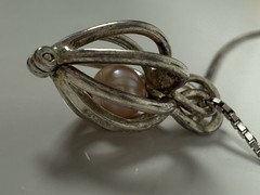 Vintage Pink Pearl Cage Heart Pendant Necklace Sterling Silver Made In Italy