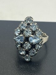 Navette pale blue rhinestone adjustable band cocktail vintage ring silver tone