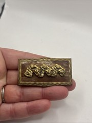 Vintage Scottie Scotty Triple Terrier Dog Brooch Wood Panel Pin Gold Etched