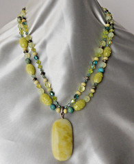 Larzo Necklace Pendant Yellow Jasper Yellow Opalite, Lemon Jade, Blue Opal Plus