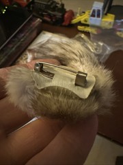 Vintage ‘Porcelain’ Lady’s Face Brooch, 5” Real Rabbit Fur Hat Profile Doll Pin