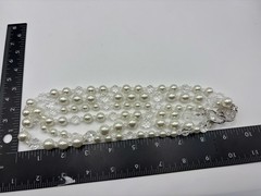 Vintage KJL Kenneth Jay Lane 3 Strand Faux Pearl Faceted Crystal Necklace 19″