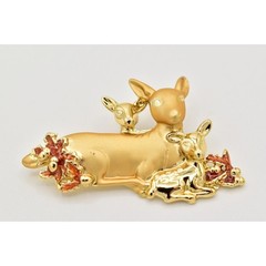 Danecraft Vintage Christmas Deer Pin Brooch Red Fawn Doe Brushed Gold Signed A19
