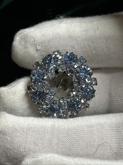 Vintage WEISS Blue Rhinestone Brooch & Clip Earrings Married Set Signed 1950s