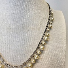 Rhinestone and Imitation Pearl Necklace Graduated Dangle Classic Old Money