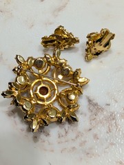 Juliana delizza pearl/rhinestone Brooch Earrings Set citrine Beautiful